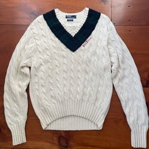 Vintage 90s Polo Tennis Cable Knit Sweater